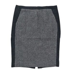 J Crew Women's Pencil Skirt Size 4 Black Gray Wool Houndstooth‎ Work Career